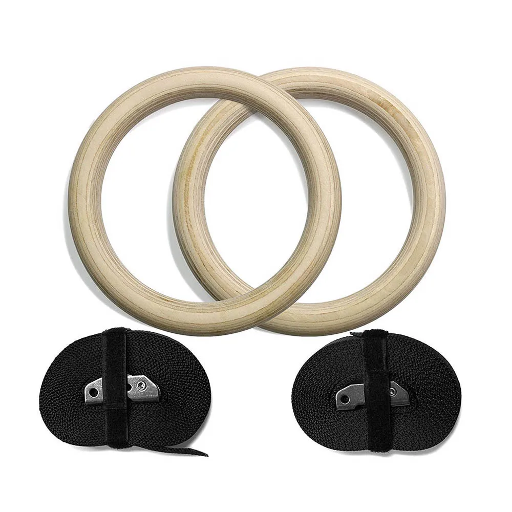 Wooden Gymnastic Rings with Straps 32cm28cm Workout Exercise Gym Home Fitness Ring Pull Up Strength Training Body Building (7)