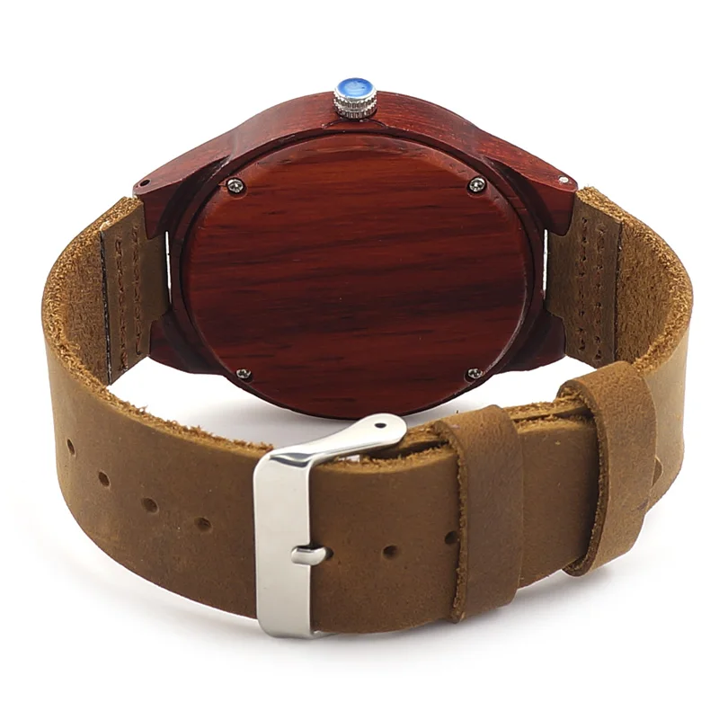 BOBOBIRD L15 Men's Red Sandal Wood Watches Men Cool Quartz Wristwatches With Leather Bands in Orginal Gift Box Design