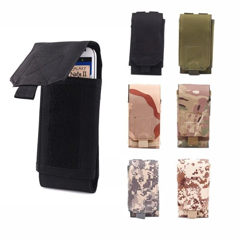 Kopen Draagbare Outdoor Sport Tactical Molle Leger Camo Phone Bag Case voor Samsung Galaxy S4 S5 S6 rand Plus S7 voor iphone 7 6 S