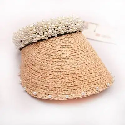 Роскошный женский обруч жемчужный головной убор Raffia Козырек Кепка s Для Девочек Пляжные Шляпы плетеная модная шляпа женская летняя соломенная шляпа от солнца - Цвет: 1