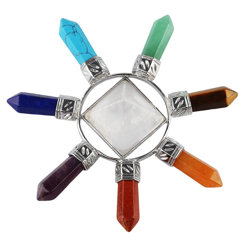 

TUMBEELLUWA Rock Quartz Pyramid 7 Chakra Energy Generators Crystal Points Healing Reiki Balancing