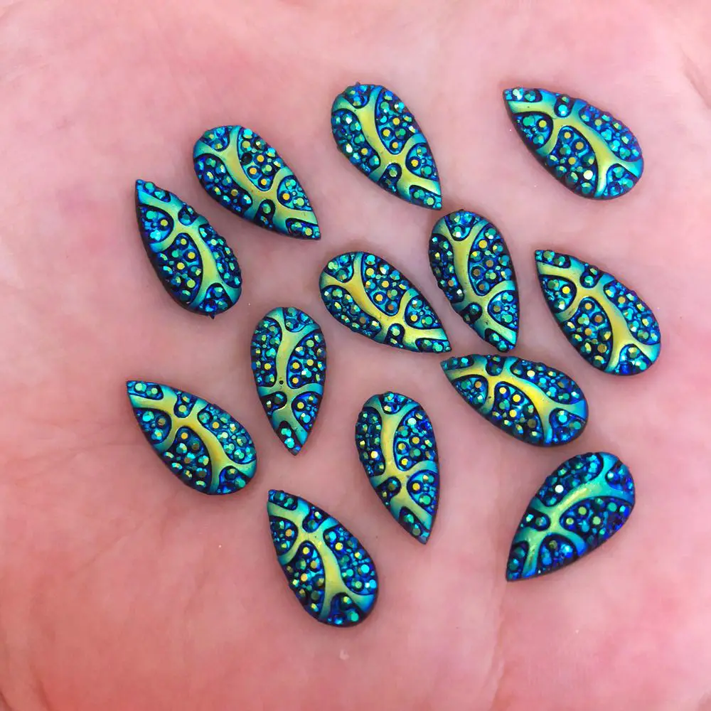 

40PCS AB Resin 7*15mm teardrop Flatback Rhinestone scrapbook ornaments wedding crafts DIY buttons PF302