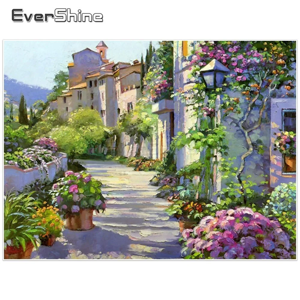 EverShine DIY 5D Diamond Painting Cross Stitch Scenery Picture Of Rhinestone Embroidery Mosaic Street Landscape | Дом и сад