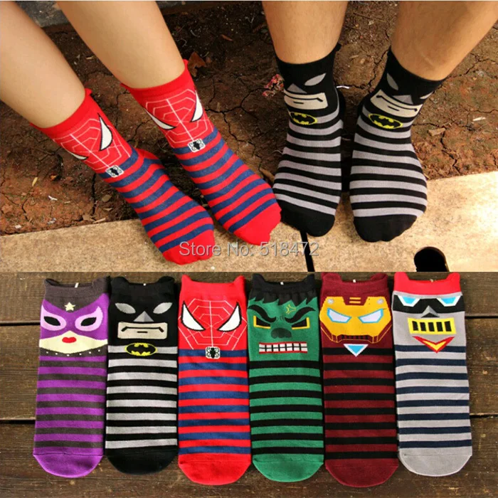 Супер герой s Горячая Распродажа высокие цветные полосатые носки бренд хорошего качества женские повседневные носки Спайдермен Бэтмен герой мультфильм носки