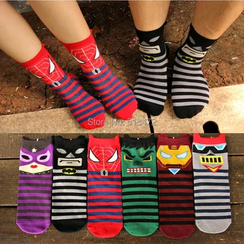 

Super heros Hot sale high top colorful striped Socks Brand good quality women casual socks spidermen batmen hero cartoon Socks