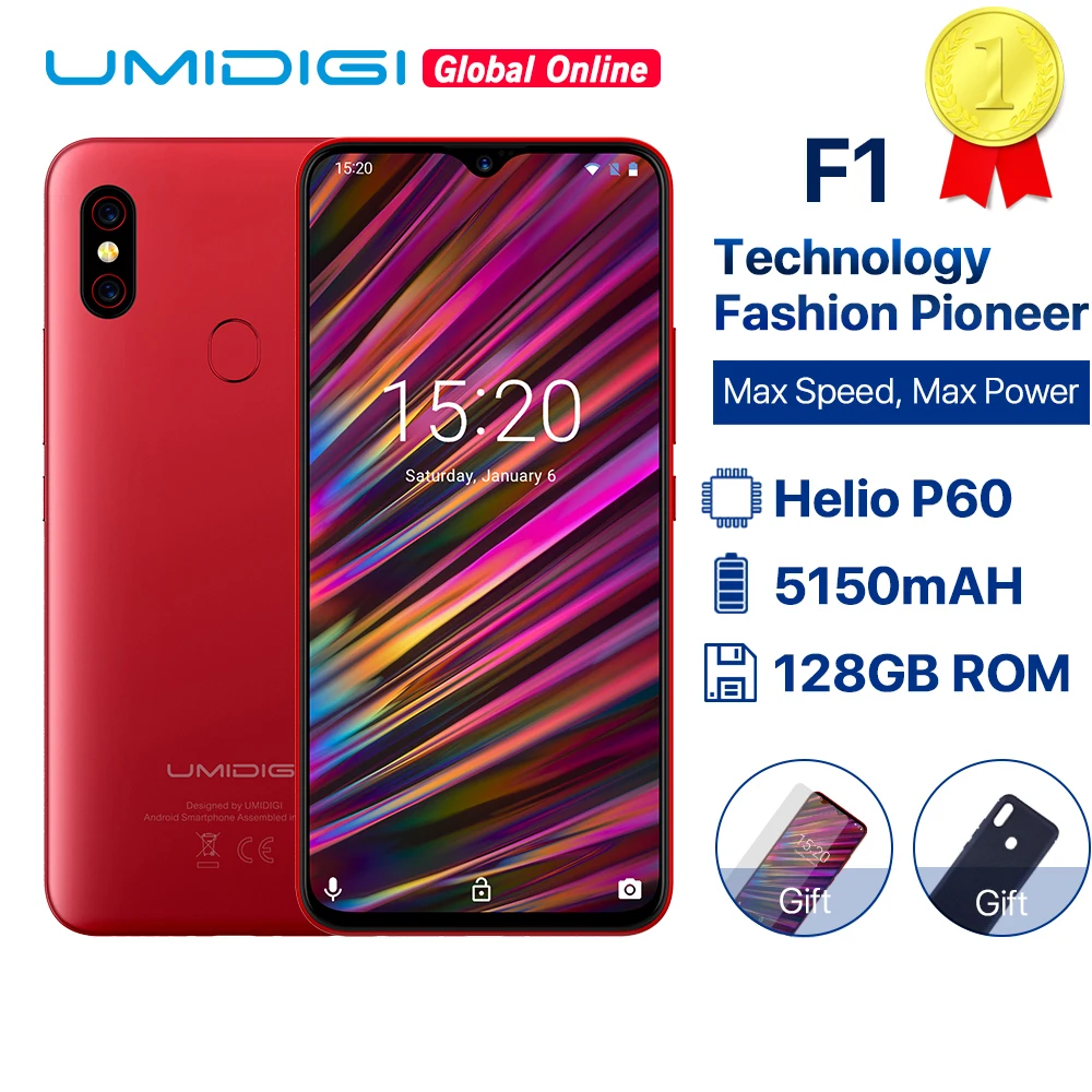 UMIDIGI F1 6,3 "Водонепроницаемый FHD Helio P60 AI Смартфон Android 9,0 4 Гб ОЗУ 128 Гб ПЗУ 5150 мАч мобильный телефон NFC 16MP 4G сотовые телефоны