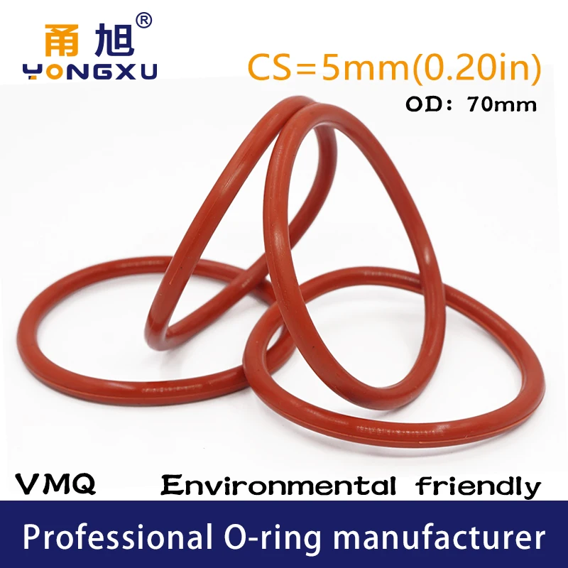 

2PC Red Silicon O-ring Silicone/VMQ 5mm Thickness OD55/70/130mm O ring Seal Rubber Rings Sealing Strip Gasket Sanitary Washer