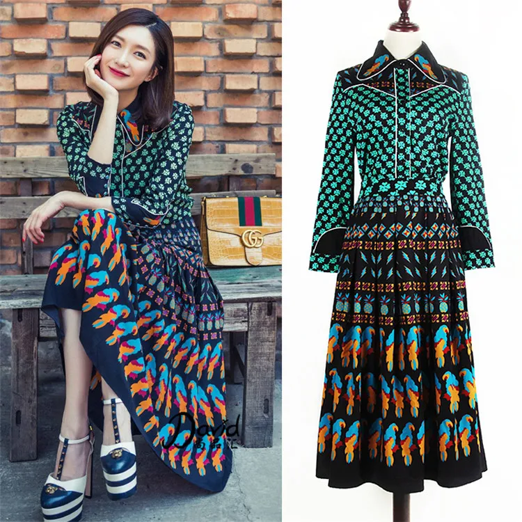

Runway Women Suits Two Piece Set 2019 Luxury Designer Boho Printed Long Sleeve Blouse Top + Pleated Skirt Bohemian Plus Size 4XL