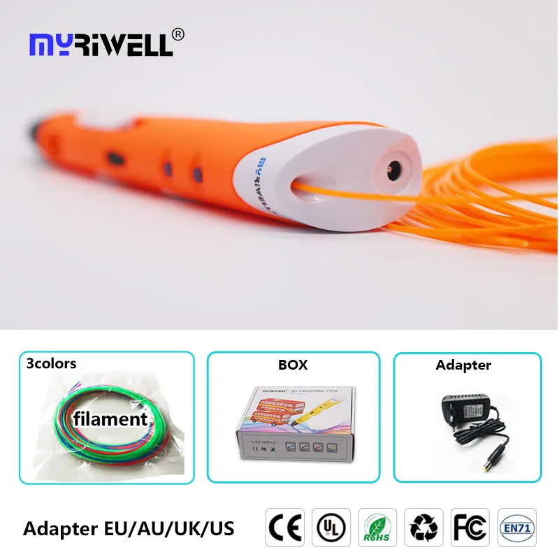 Myriwell 3D Ручка 3 d принтер Ручка 3 d Ручка diy ручка для рисования и ABS/PLA нити Рождественский подарок/подарок на день рождения для детей - Цвет: onlyorange pen