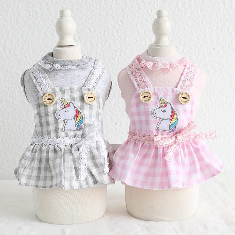

Grid Unicorn Pet Dog Clothes Summer Tutu Dress Dog Coat Cat Dress Dog Wedding Dress Floral Pet Dress Clothing Yorkshire Teddy