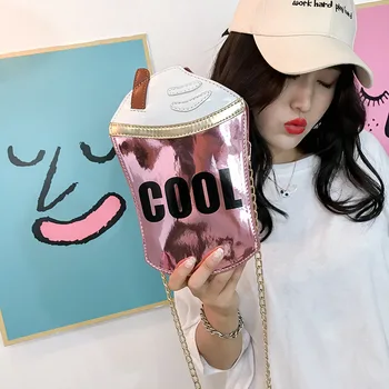 

Summer Laser Bag Straw Drink Cup Fashion Casual Shoulder Bag Handbag Chain Purse Women Crossbody Mini Messenger Bag Flap