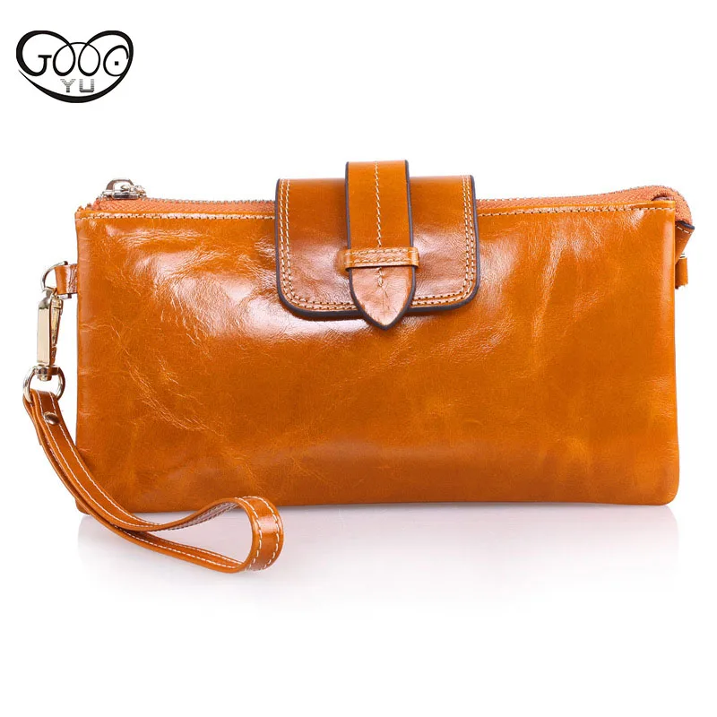 

New Korean version of the first layer of women's waxy leather wallet long multi-functional large-capacity wallet chain Messenger