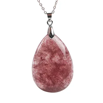 

Genuine Natural Red Strawberry Quartz Crystal Transparent Waterdrop Stone Bead Necklace Lady Pendant 28*22*11mm
