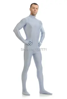 

(LS7214)Gray Shiny Lycra Spandex Tights Unisex original Fetish Zentai Suits Catsuit Halloween Costume