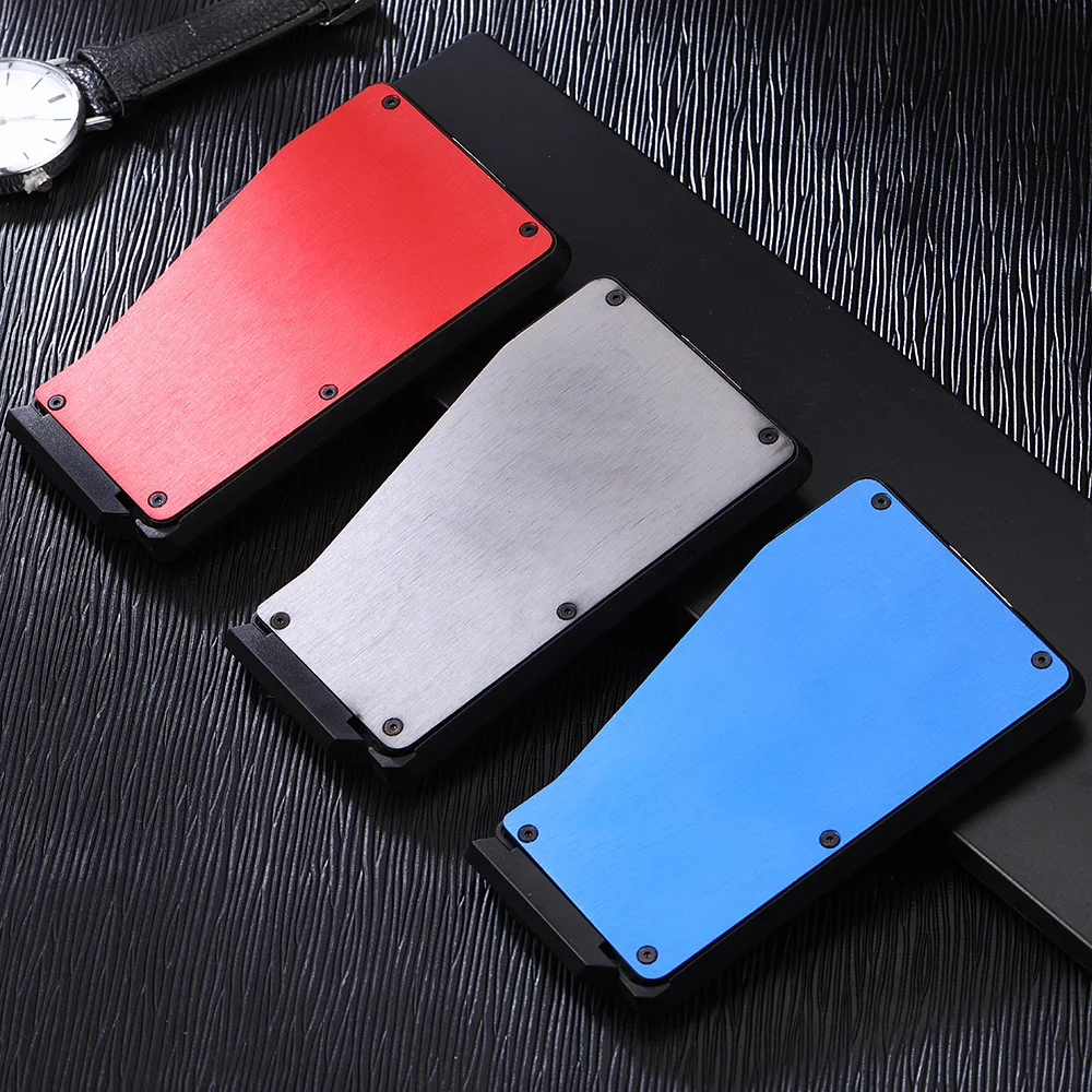

Mini Slim Wallet Automatic Slide Card holder Carbon Fiber PU Leather RFID Wallets Aluminum ID Cash Credit Card Holder Clip