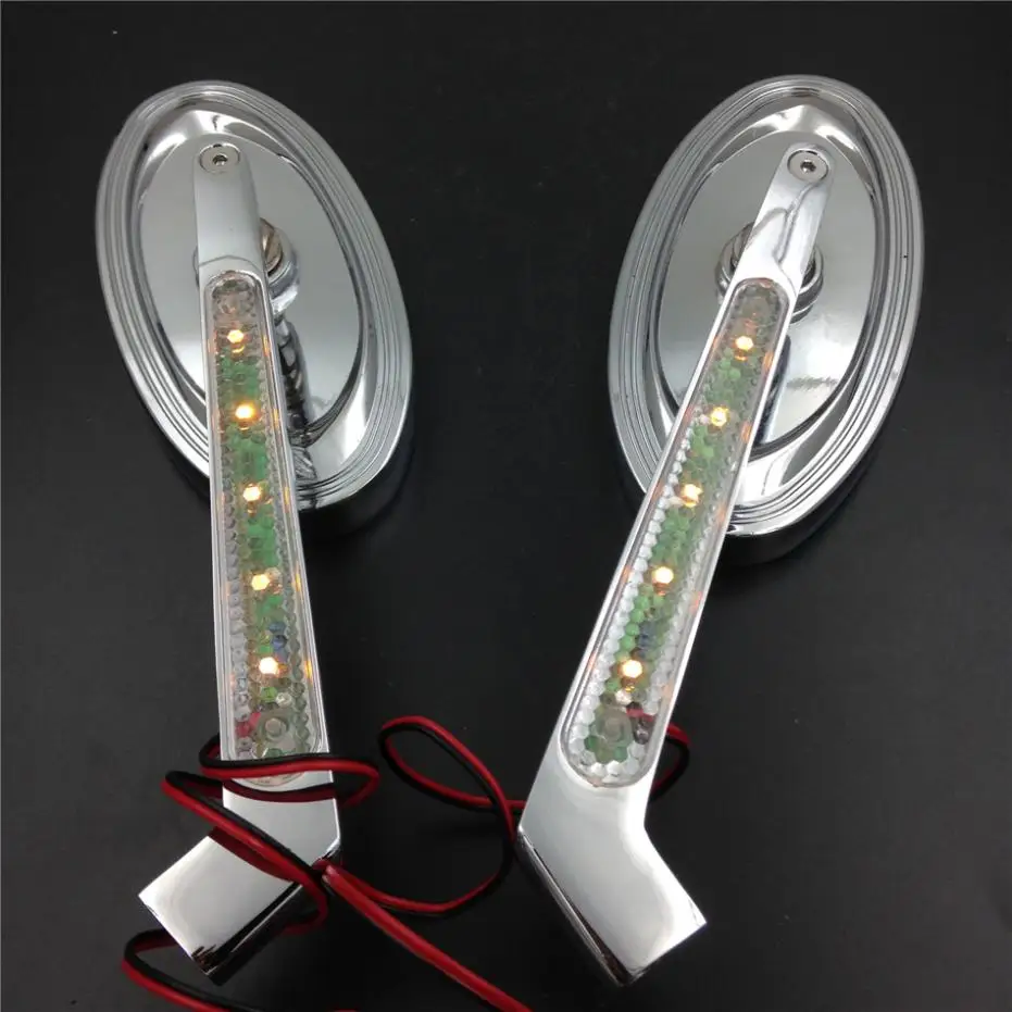 

Motorcycle LED Turn signal Oval style Racing view mirrors For Harley Softail Fat Boy Road King Dyna Wide Glide Sportster XL