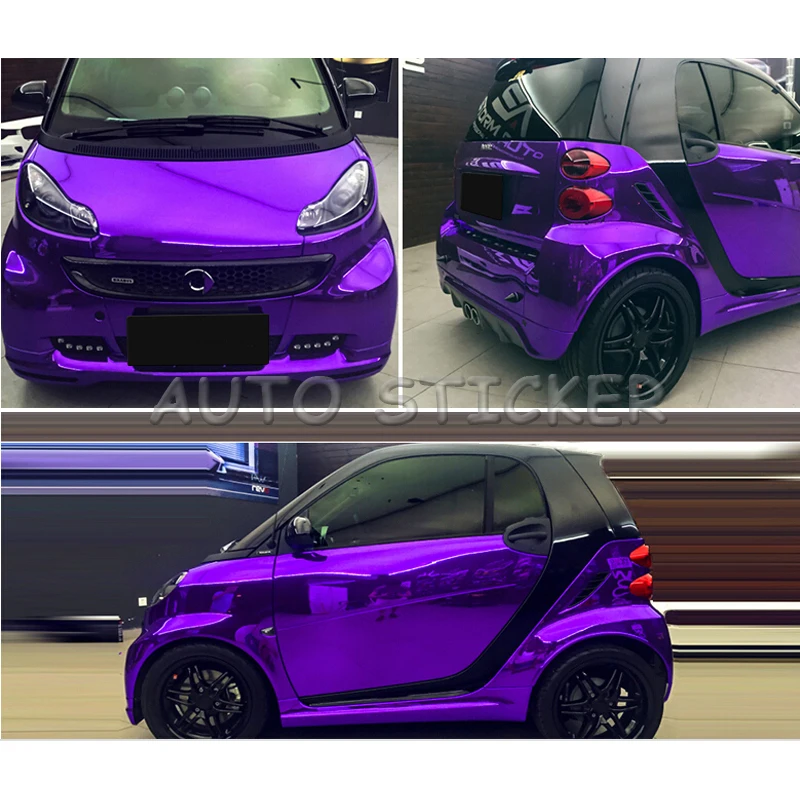 

Purple Stretchable Chrome Mirror Car Wrap Vinyl With Air Bubble Free Vehicle Covering Fleixble Chrome foil Sticker 1.52*20M/Roll