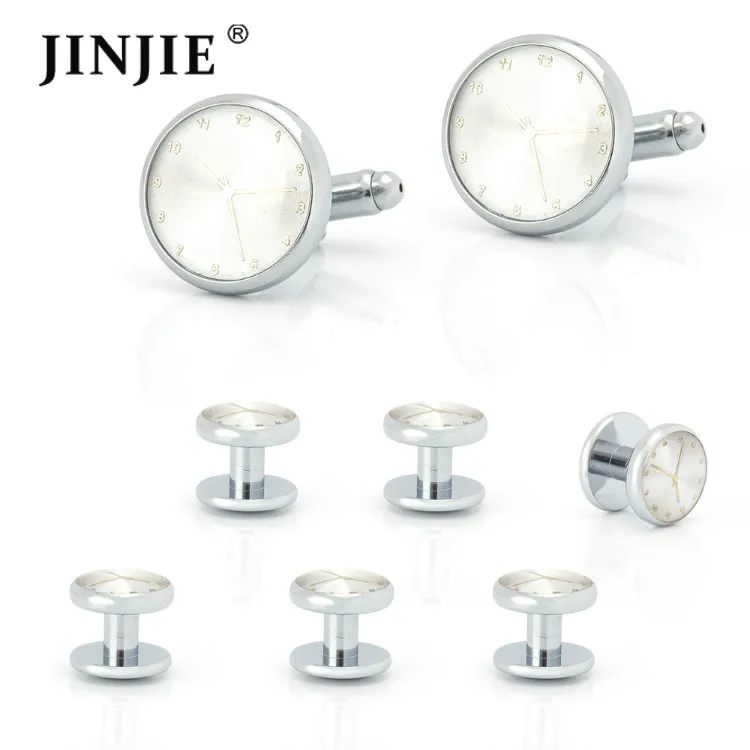 Best new design wedding tuxedo cuff studs and gold and blue watch cufflinks gift set for men