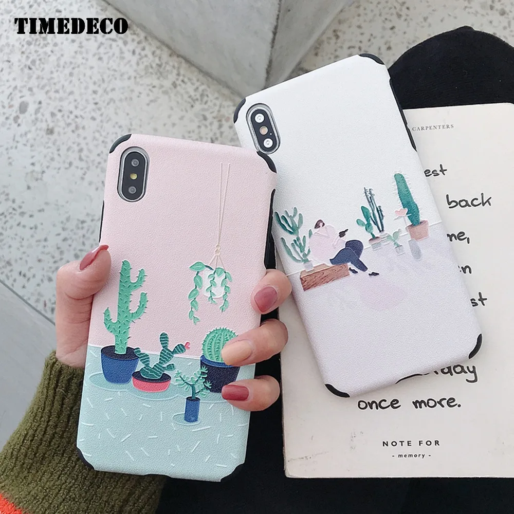 Phone Case For iPhone 7 8 6 6s Plus Embossed Cactus Silicone Cover x Luxury Xs max Xr Teenge Stylish Funda |