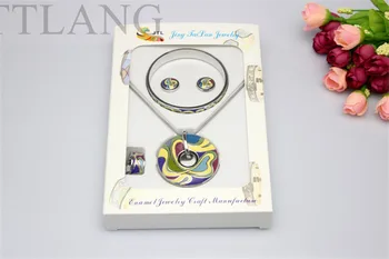 

4pcs/set Silver Plated The Blue Waves Pattern Enamel Jewelry Set (Necklace, Earring, Ring, Bangle).