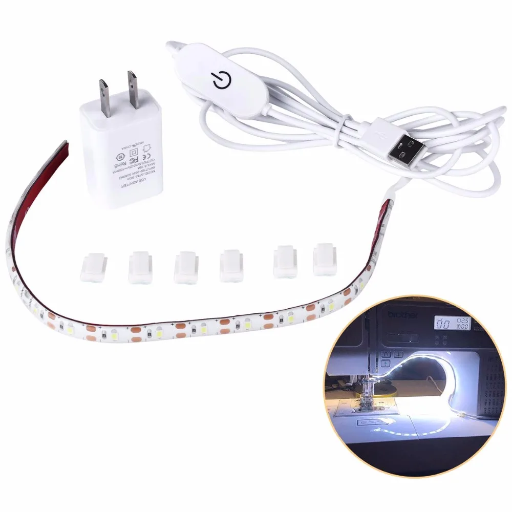 White Bright LED Light Strip w// Touch Dimmer USB Power Supply for Sewing Machine