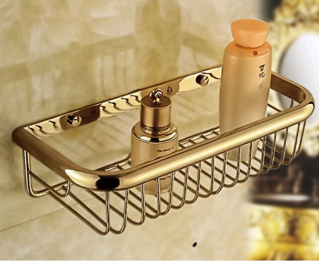 Top high quality total brass material gold bathroom shelves basket
