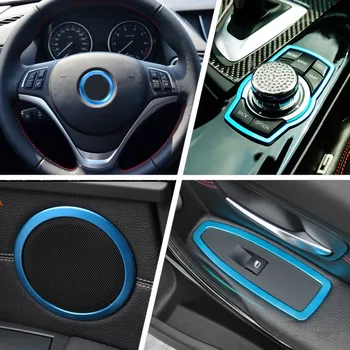 

CITALL Blue Window Switch Panel Door Speaker Trim Steering Wheel Ring Multimedia Button Cover For BMW 3 Series F30 F34 320i 328i