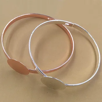 

20mm Bangle Settings Blank Bases Flat Circle Glue Pad Cameo Cabochons Lock Bracelet Findings DIY Making Multi-color Plated