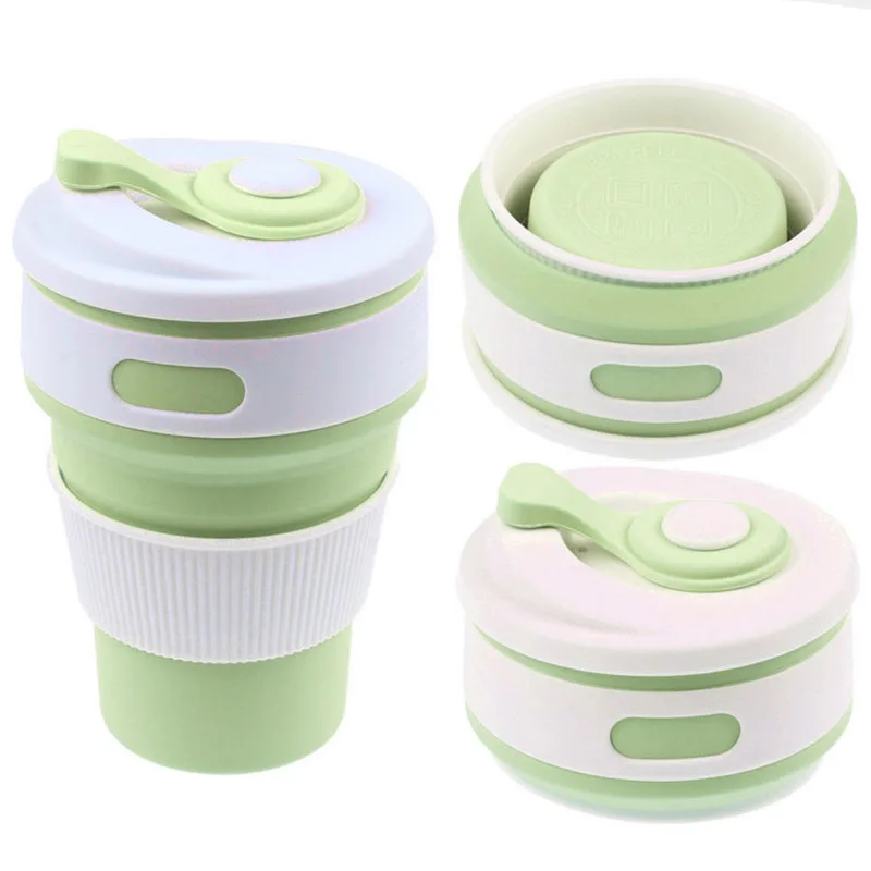 Кофейные чашки, портативные складные силиконовые чашки для чая без бисфенола для путешествий на открытом воздухе, кемпинга, пикника, складные офисные чашки для воды - Цвет: Зеленый