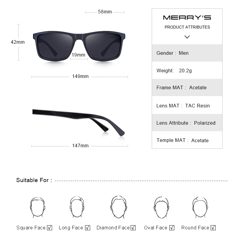 Cena MERRYS DESIGN okulary męskie polaryzacyjne męskie jazdy Spuare odcienie klasyczne okulary przeciwsłoneczne dla mężczyzn UV400 S3003