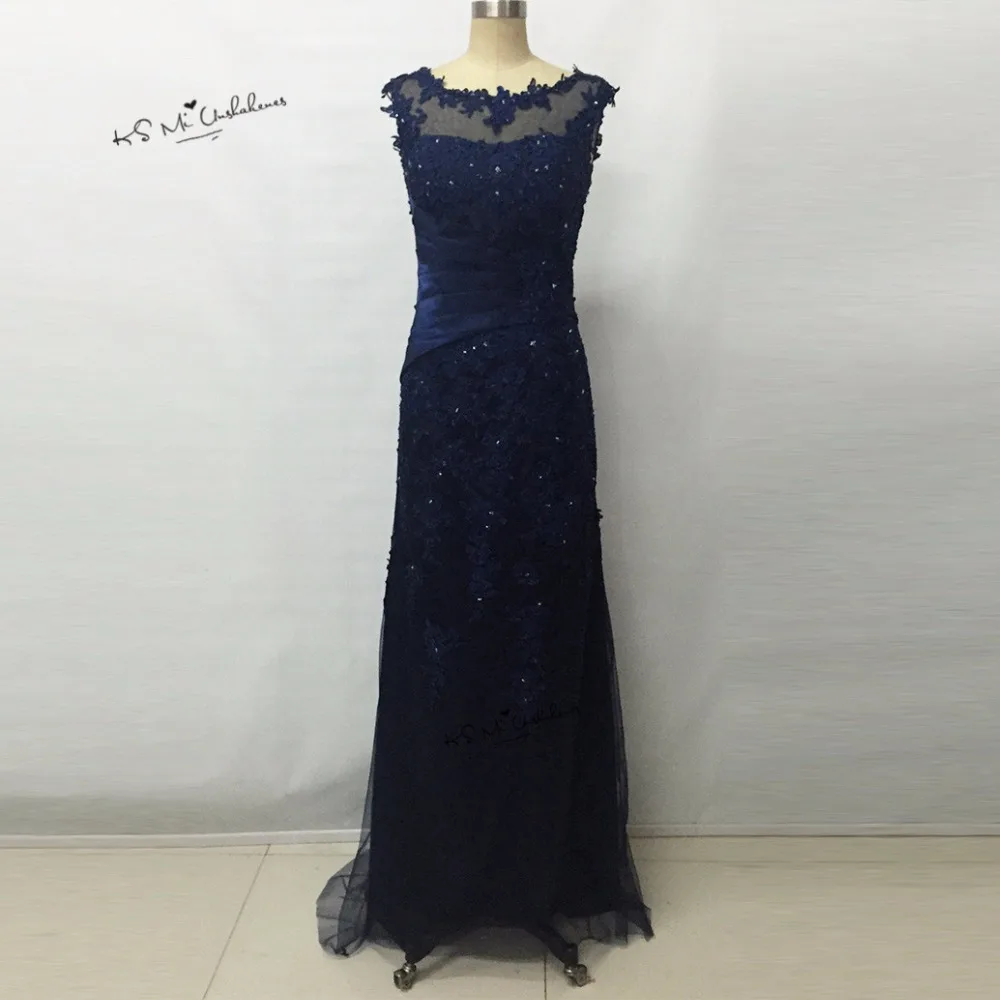 Robe de Soiree Navy Blue Mermaid Evening Dresses Long Lace Prom Party Dress 2017 Bead V Back Vestido Longo de Festa Abendkleider