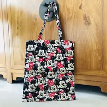 Модные холщовые сумки на плечо с бантом и Минни Маус, мягкая сумка-мессенджер, повседневная сумка для покупок, новинка для девушек