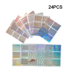 Biutee, 24 шт., виниловые наклейки для дизайна ногтей, пустотелые наклейки с лазерной передачей, трафарет, Гель-лак, советы, 3D изображение, сделай сам, руководство, шаблон, штамп