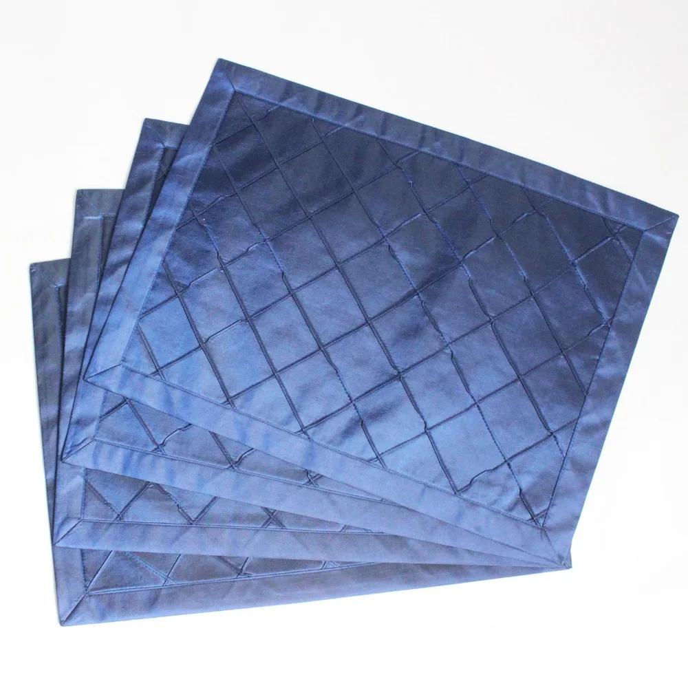 

New Design Handcraft Pintuck Faux Silk Table mat set of 4 pcs Blue Color GIFT SET