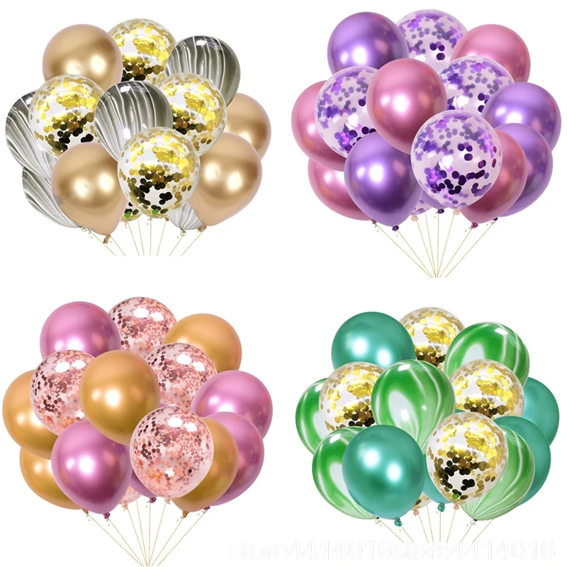 

15pcs/set Metal Sequins Confetti+ Chrome Metal+ Agate Latex Balloon Set Wedding Birthday Party Decoration Balloon 55