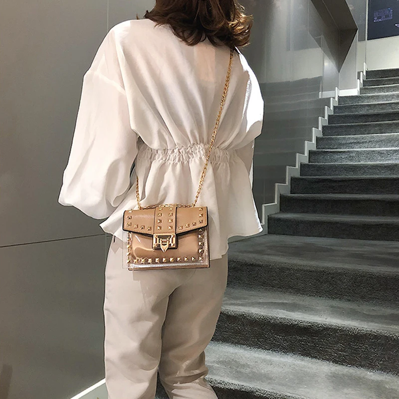 MSGHER حقائب النساء أزياء برشام صغيرة سلسلة أكياس عارضة شفافة حقائب كتف عالية الجودة Crossbody أكياس