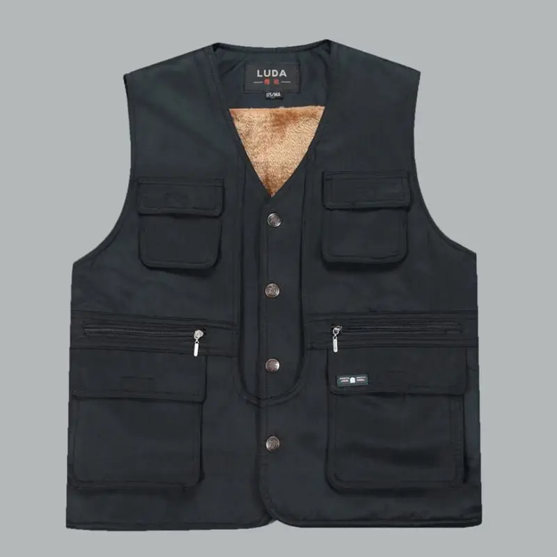 brieuces new Autumn and winter section men's vest men's thicker lamb wool plus size S-3XL cashmere multi pocket cotton vest brieuces new Autumn and winter section men's vest men's thicker lamb wool plus size S-3XL cashmere multi pocket cotton vest