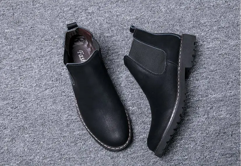 Большие размеры 38-45; ботинки «Челси»; зимние Дизайнерские мужские ботинки; черные кожаные ботинки; теплые плюшевые ботинки на меху для мужчин; 8Z-610