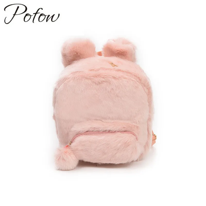 New Cute Bunny Ears Backpack Rabbit Fur Double Shoulder Bag Mochila