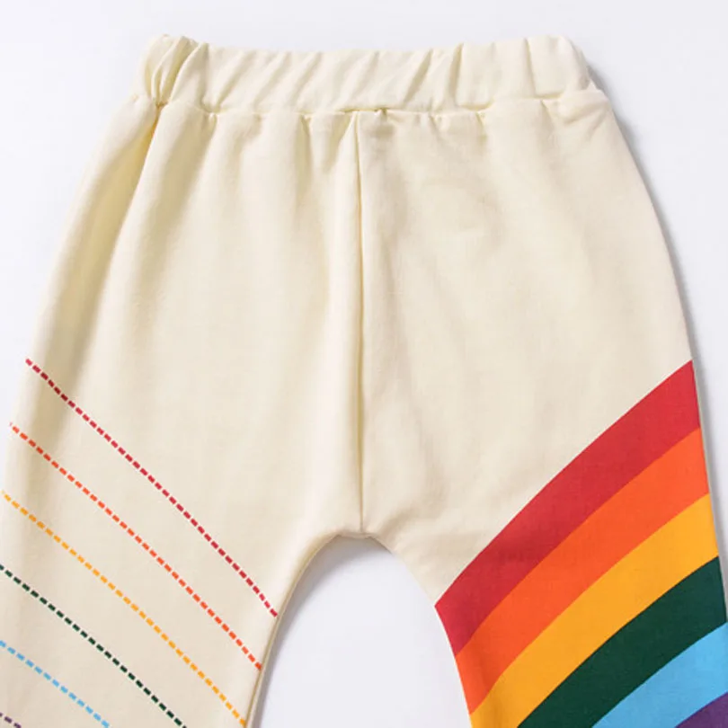 Хлопковые брюки с радужным принтом; детские штаны; штаны с эластичной резинкой на талии для мальчиков и девочек; осенне-весенняя одежда для детей; спортивные штаны