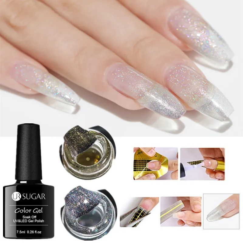 

UR SUGAR 7.5ml Quick Extension Builder UV Gel Holographic Glitter Acrylic Poly Nail Gel Finger Building Soak Off Gel Varnish Set