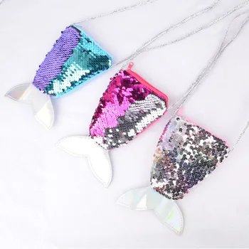 

3pcs Mermaid sequins small bag crossbody bag purple silver Mermaid kids party favors personalized gifts baby shower favors