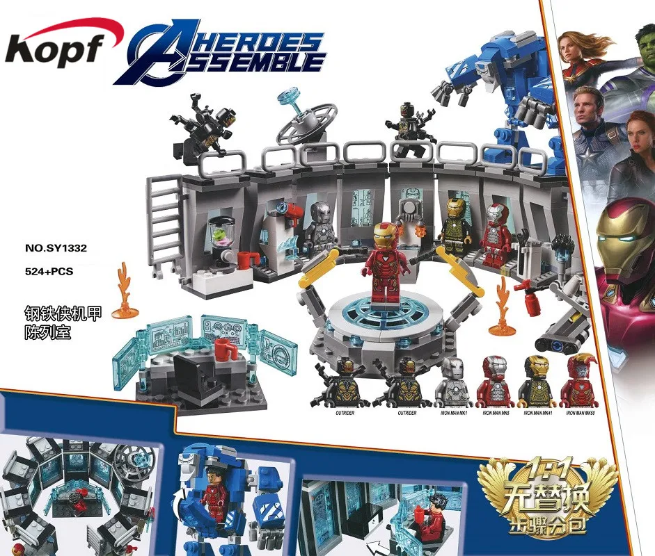 

524Pcs Avenger Endgame Bricks Model Iron Man Machine Showroom Building Blocks Collection Model Toys For Kids SY1332