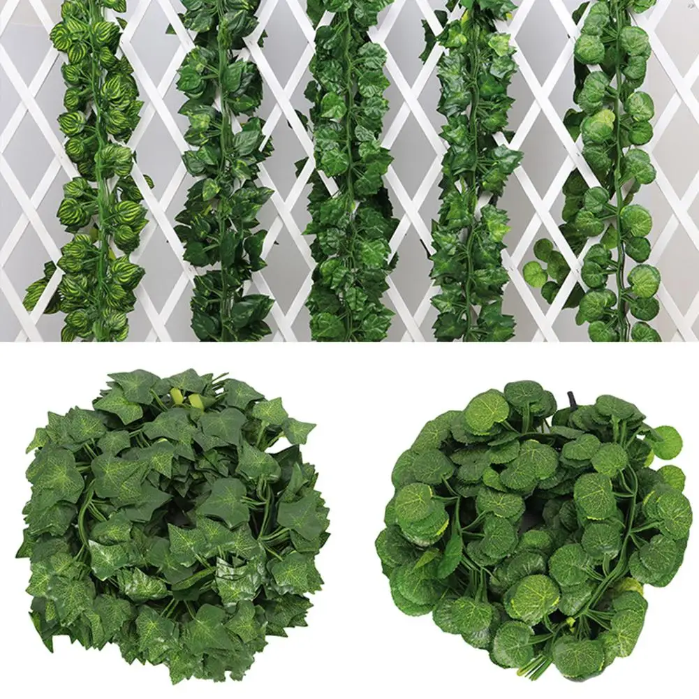 

Fashion 2m Artificial Grape Parthenocissus Leaves Vine Outdoor Wall Hanging Garden Decor Artificial Plants New
