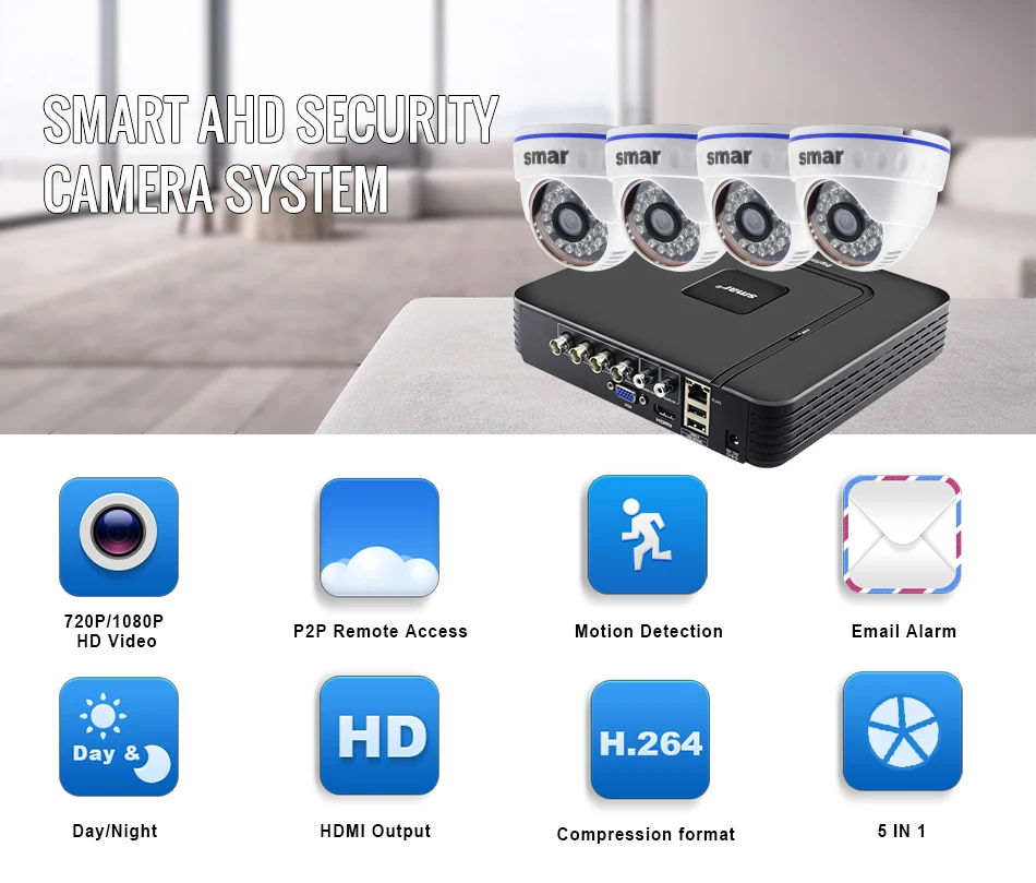 CCTV 4CH Гибридный DVR система видеонаблюдения 720P 1080P комплект камеры AHD день и ночь AHD купольная камера комплект VGA HDMI выход пластик