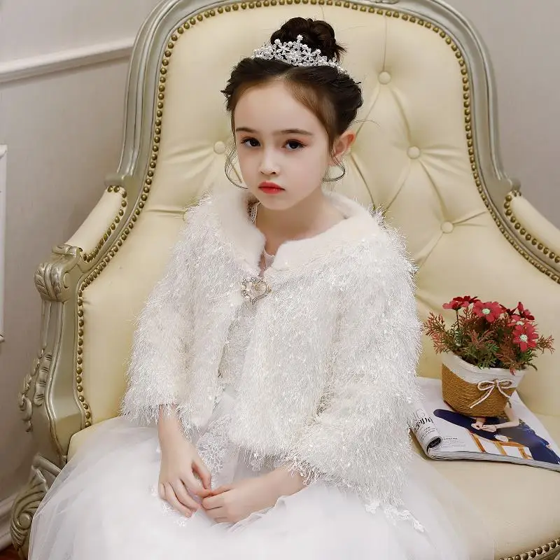 

New 2019 Baby Girls Long Sleeve Winter Wedding Faux Fur Brand Fur Coat for Girls Formal Soft Party Coat Kids Wedding Outwear