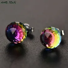 MHS. SUN Новое поступление 925 серебряные серьги-гвоздики для женщин Стерлинговое Серебро S925 6 мм модные хрустальные серьги для девочек ювелирные изделия подарок