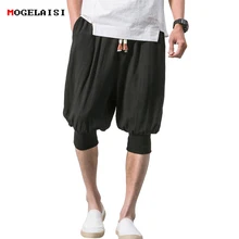 Новинка мужские летние хлопковые льняные повседневные шорты Свободные эластичные ретро шорты по колено Мужские размеры 5XL B375-K65