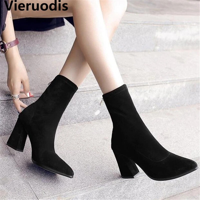 Women's Ankle Boots Ladies Pointed Toe Martin Boots Coarse Heels Booties Female Winter Boots Woman