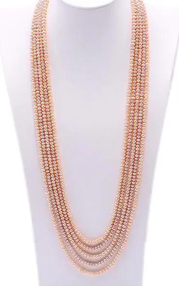 

Five-Strand 4x5mm Natural pink Freshwater Pearl Necklace 30 30.5 31 32 33inch